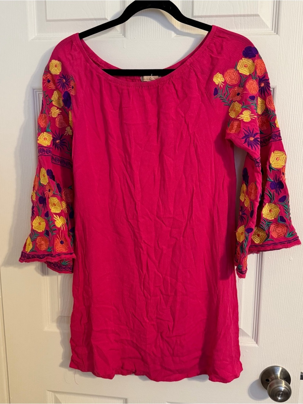 Gibson Latimer Embroidered Boho Tunic Dress Pink Floral Sleeve Size S/M